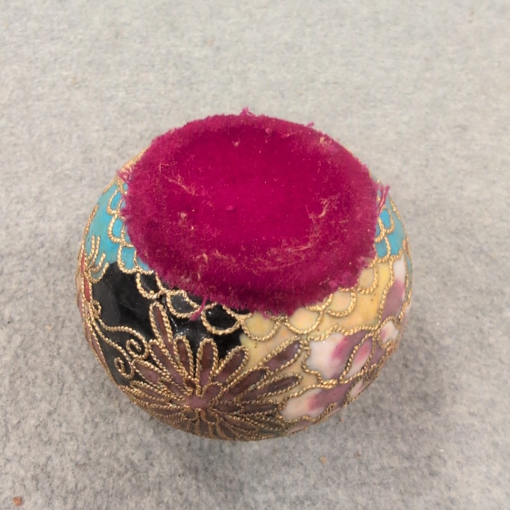 Vintage Floral Cloisonne Enamel Decorative Egg Figurine with Felt Base - Picture 4 of 4